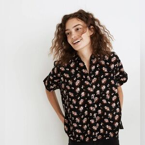 Madewell Black Floral Corduroy Top